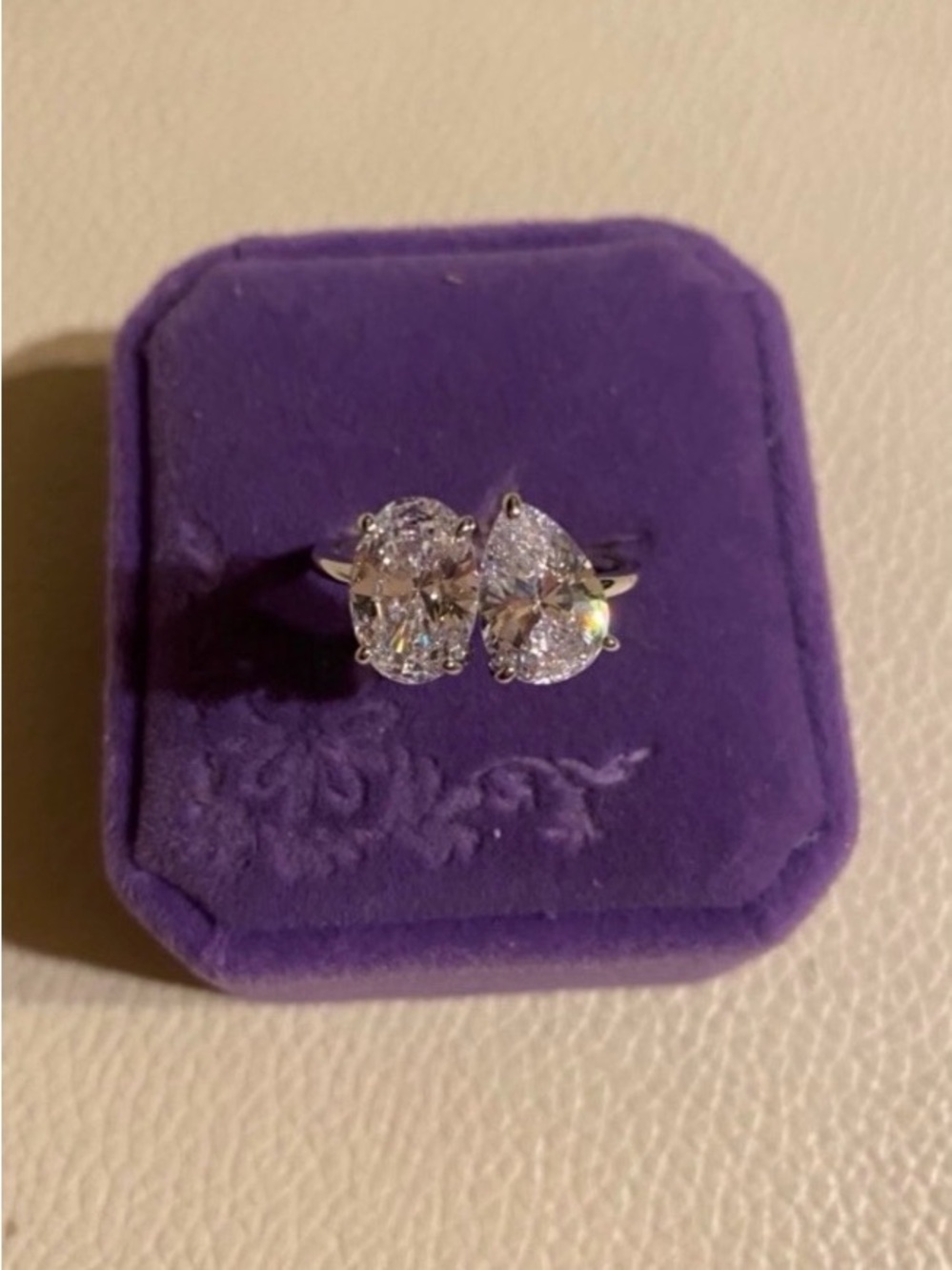 5CT Triple VVS CZ double stone Ring 925 Sterling Silver